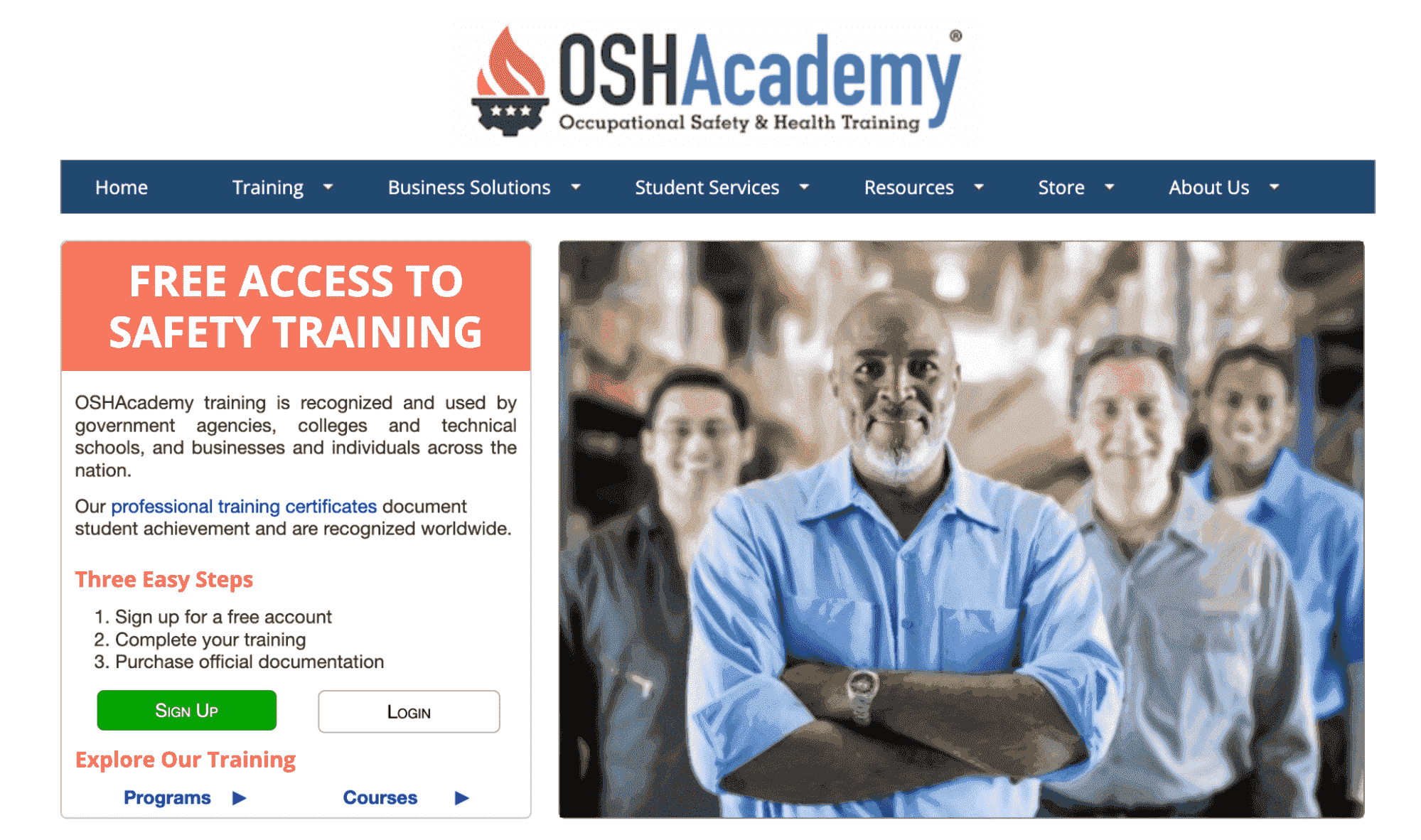 OSHAcademy homepage