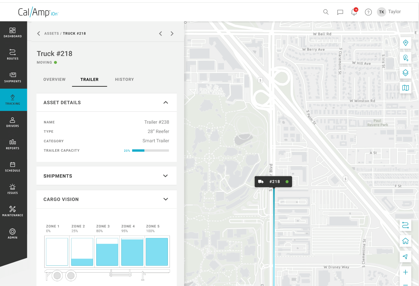 Cargo sensing dashboard in CalAmp