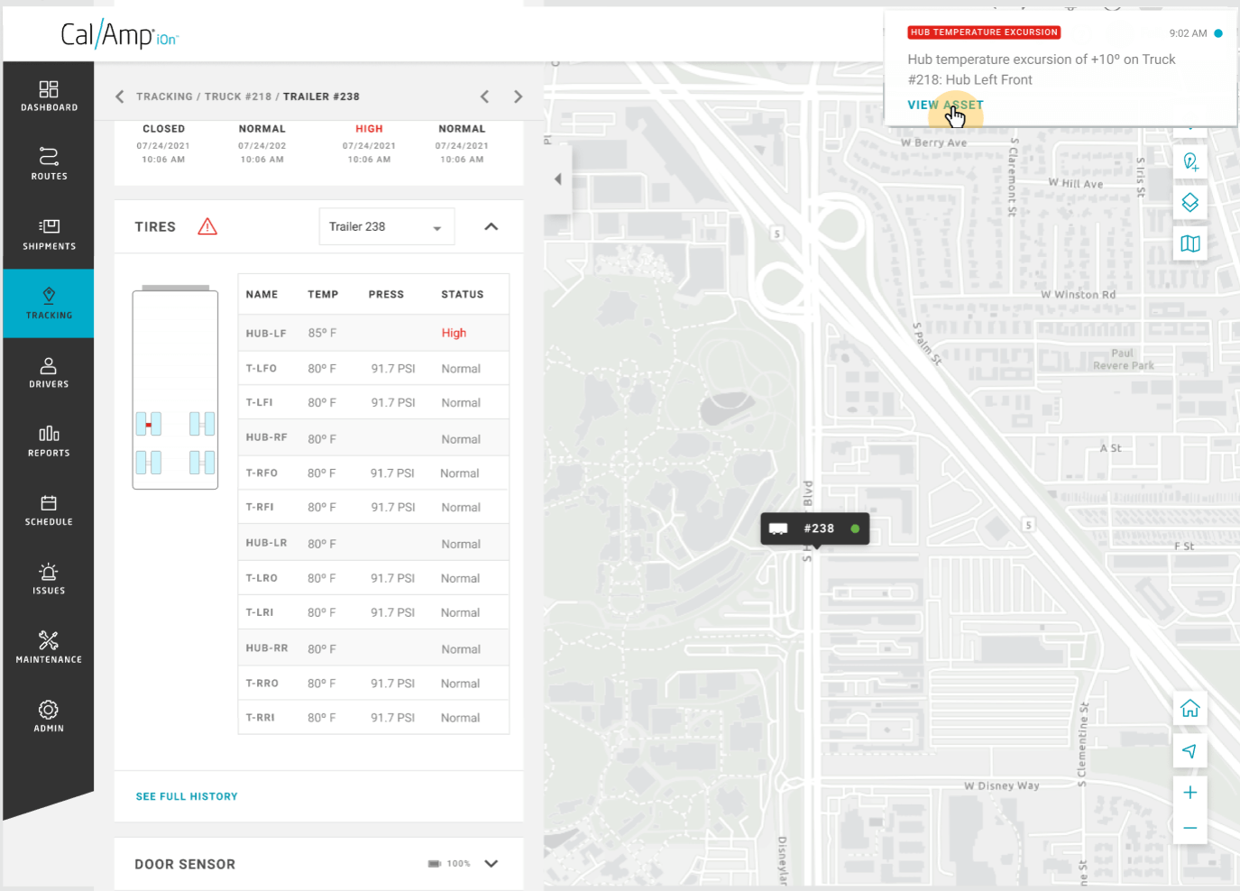 Monitoring wheel temperatures in CalAmp