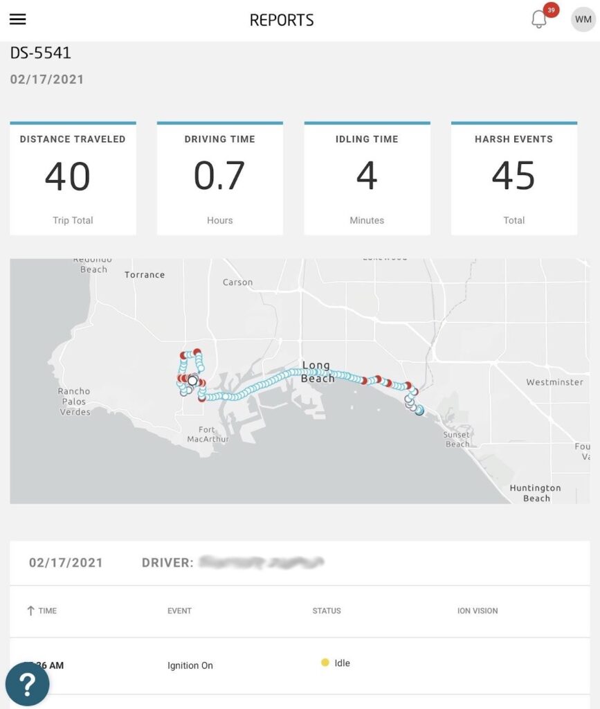 Image of idling report in CalAmp