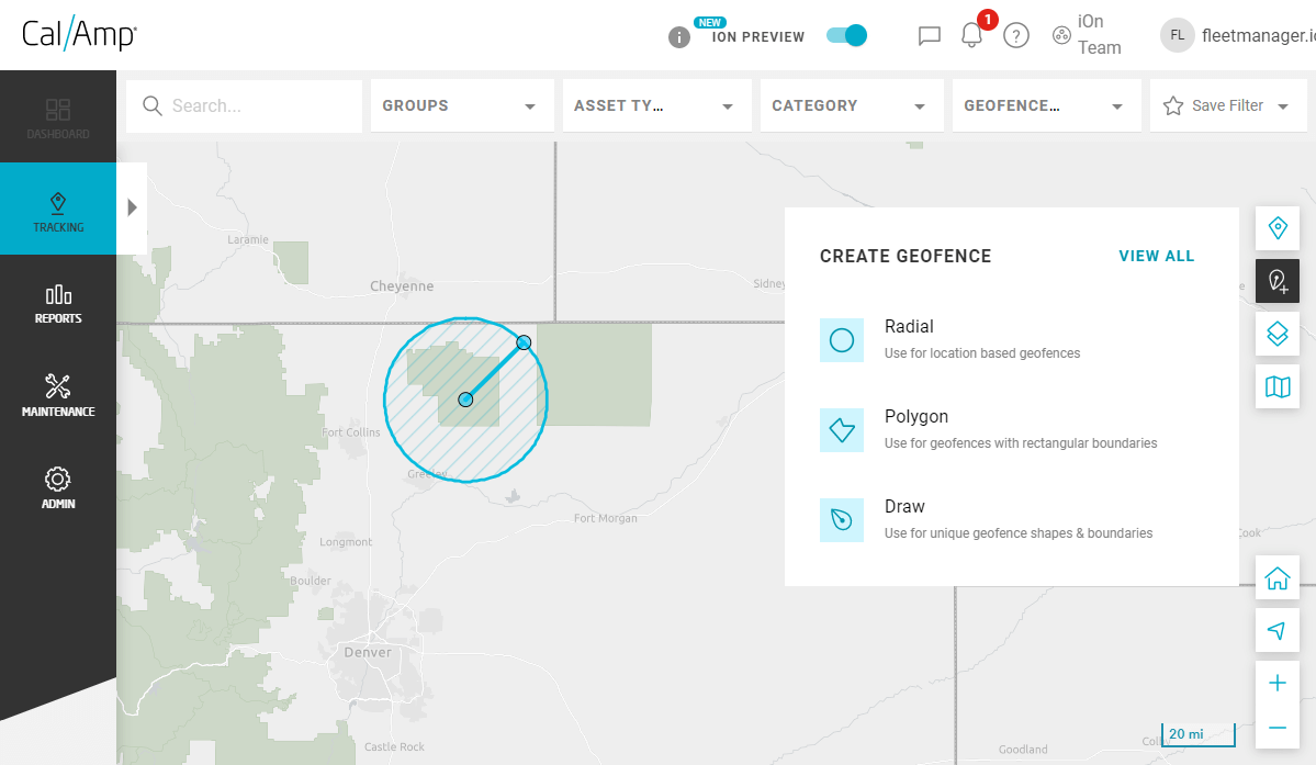 Creating a geofence with the CalAmp iOn